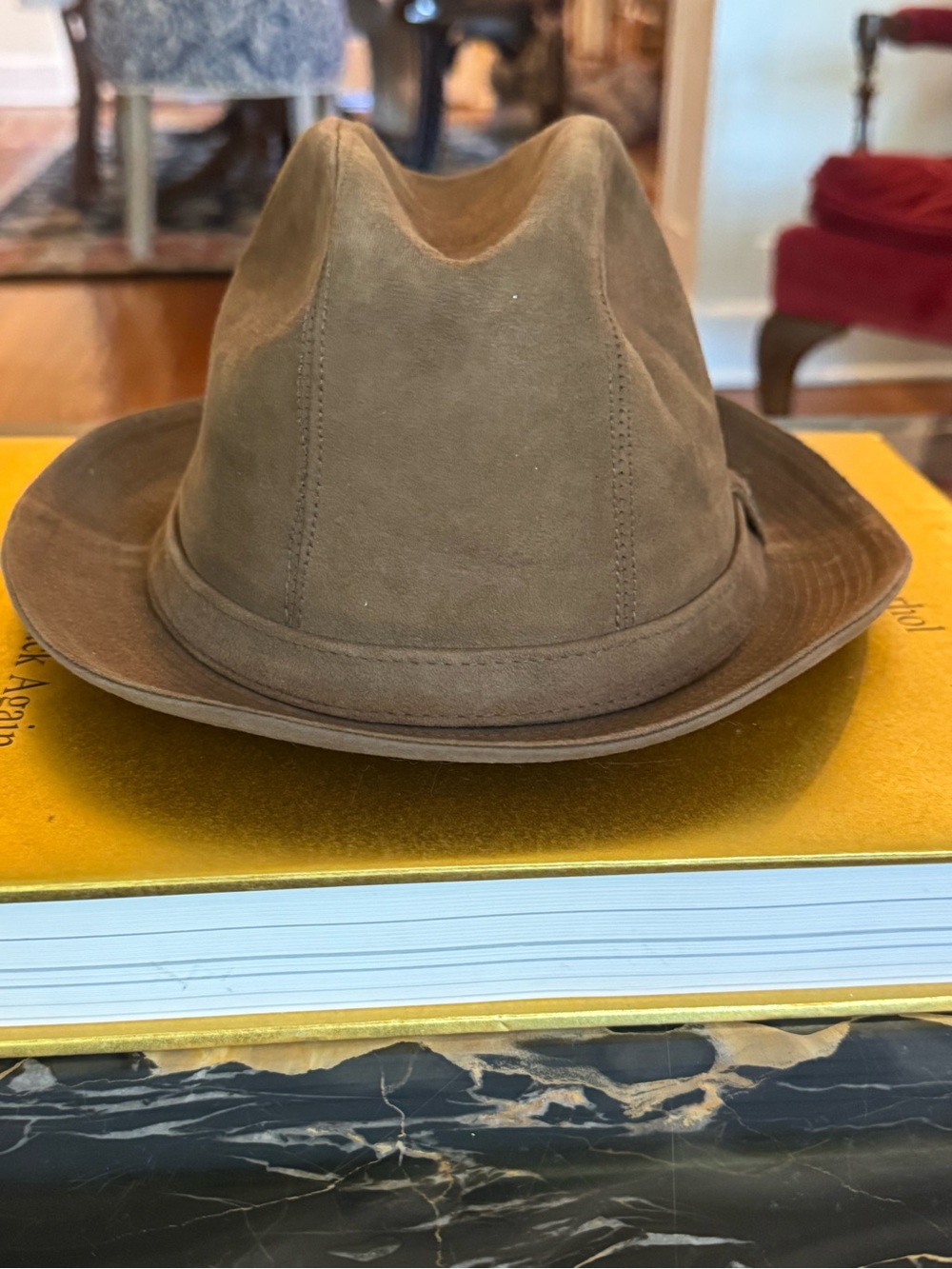 Vintage Stetson Genuine Leather Suede Brown Fedora Hat Size 6 7/8